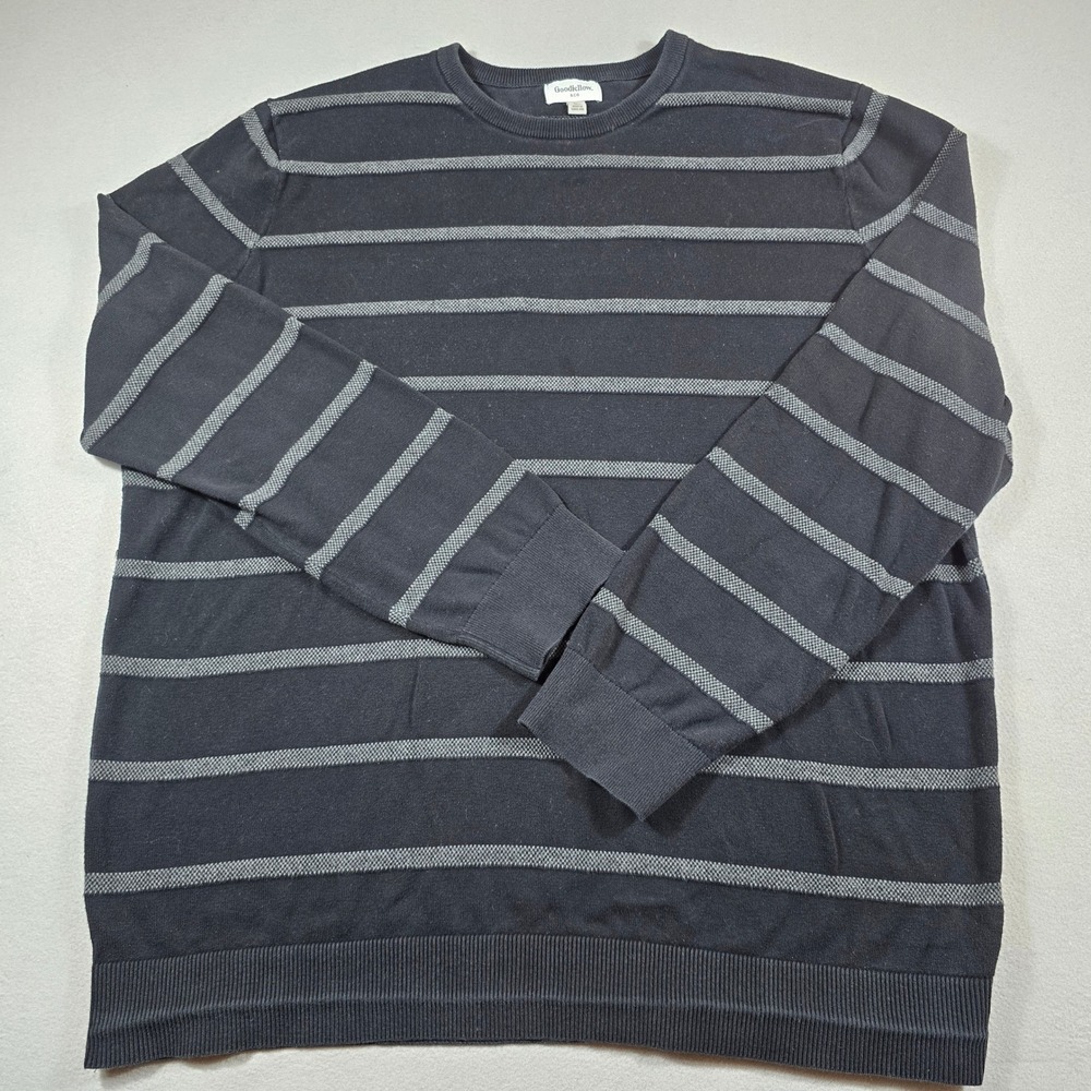 Goodfellow Mens 3XB Tall Black Striped Crewneck Sweater 100% Cotton Long Sleeve - Picture 3 of 8